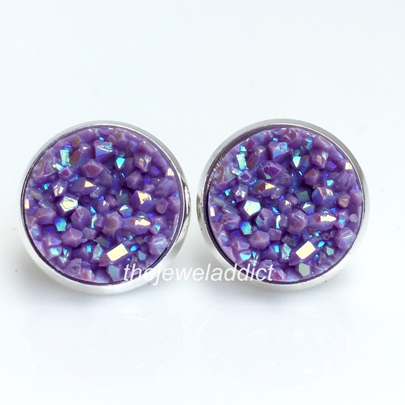 3 for 15🎀 orchid purple faux druzy earrings - Picture 2 of 9